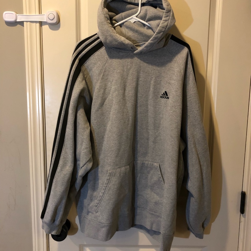 Adidas gray black shoulder stripe hoodie XL
